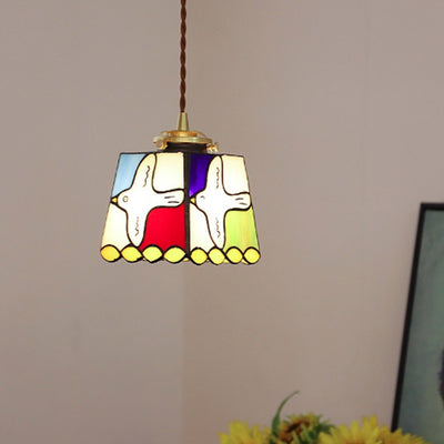 Modern Art Deco Brass Colorful Glass Dove Of Peace 1-Light Pendant Light For Bedroom