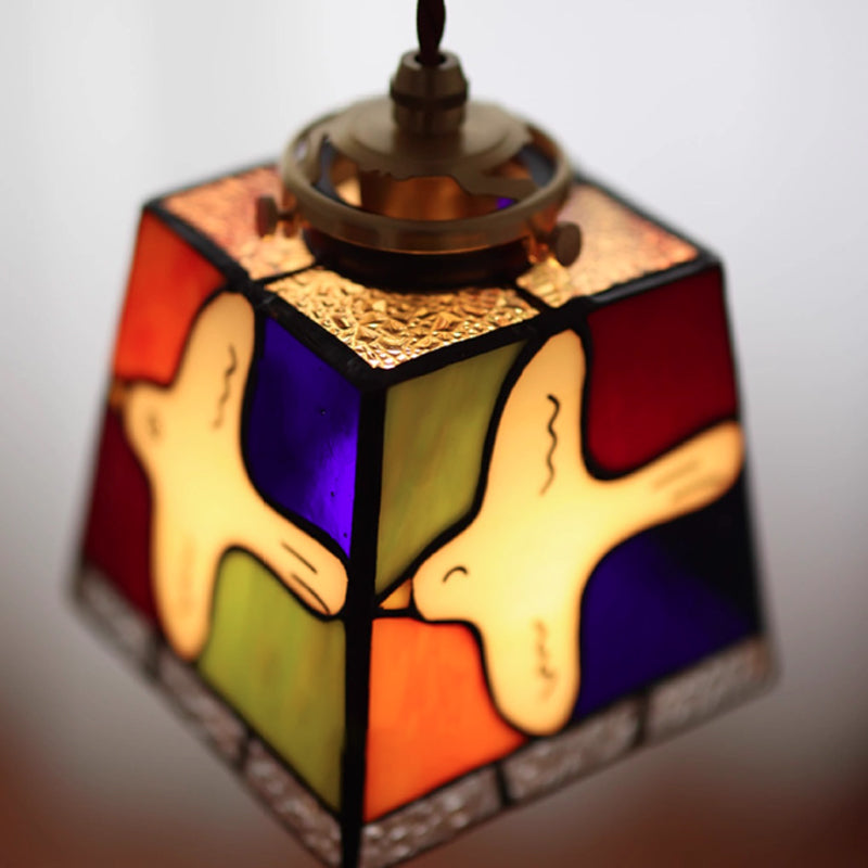 Modern Art Deco Brass Colorful Glass Dove Of Peace 1-Light Pendant Light For Bedroom