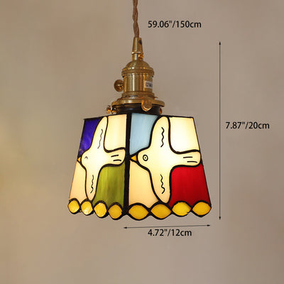 Modern Art Deco Brass Colorful Glass Dove Of Peace 1-Light Pendant Light For Bedroom