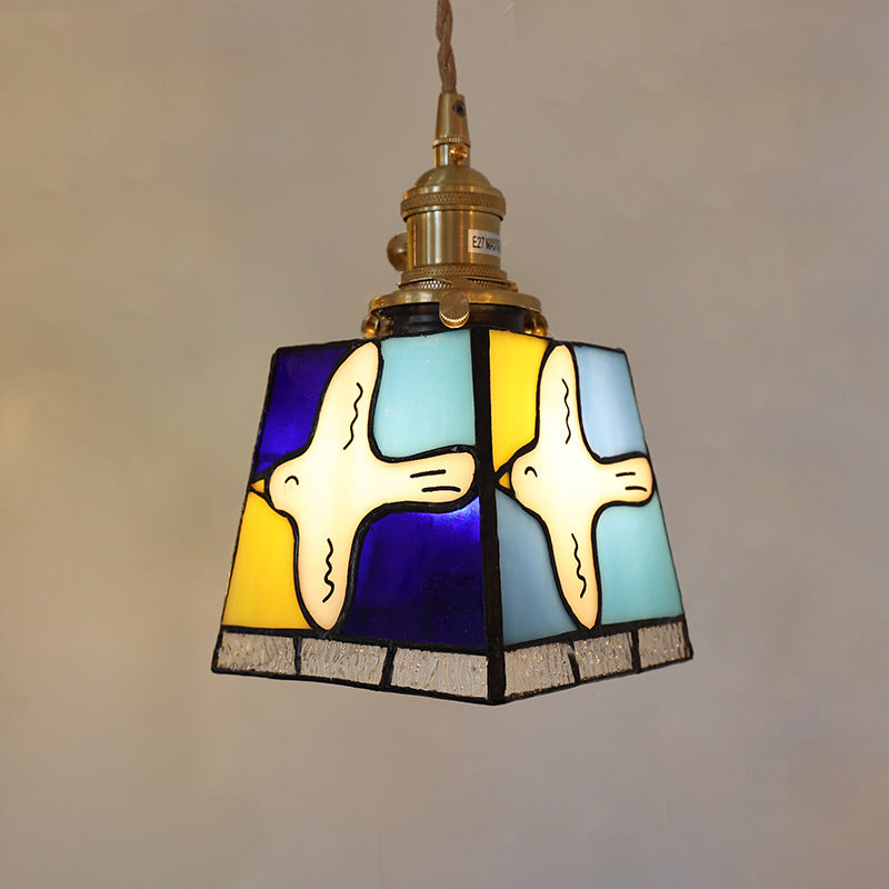 Modern Art Deco Brass Colorful Glass Dove Of Peace 1-Light Pendant Light For Bedroom