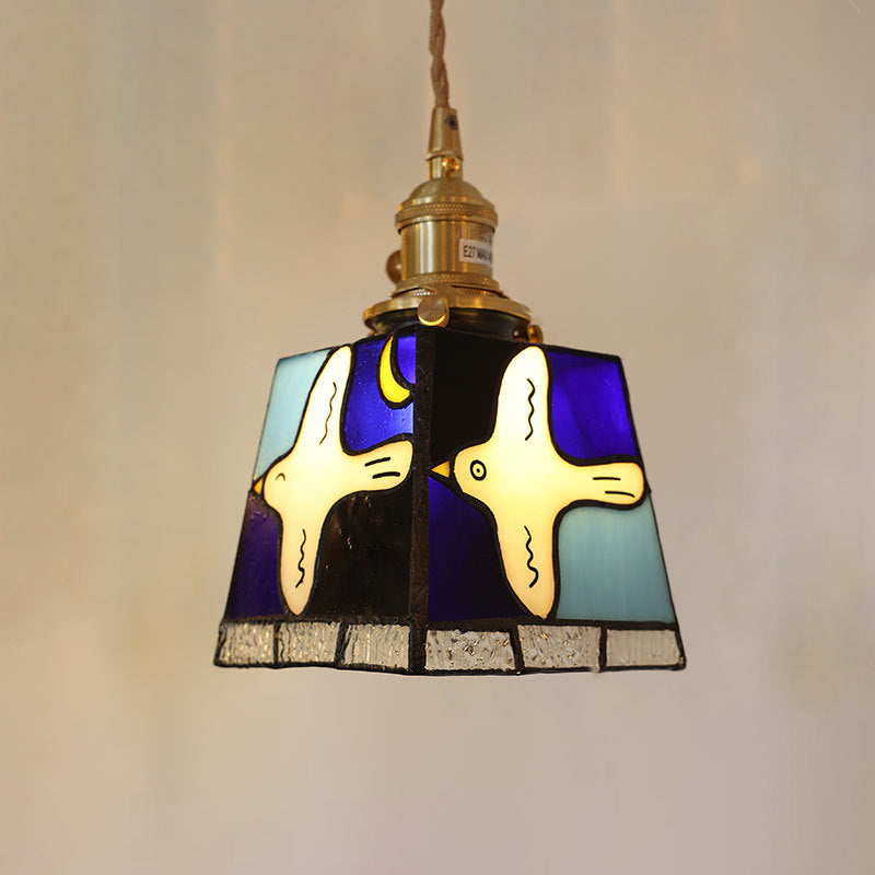 Modern Art Deco Brass Colorful Glass Dove Of Peace 1-Light Pendant Light For Bedroom