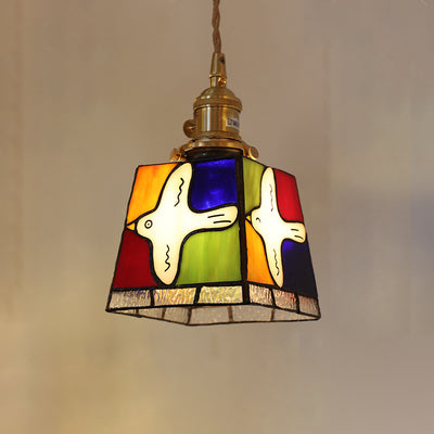 Modern Art Deco Brass Colorful Glass Dove Of Peace 1-Light Pendant Light For Bedroom