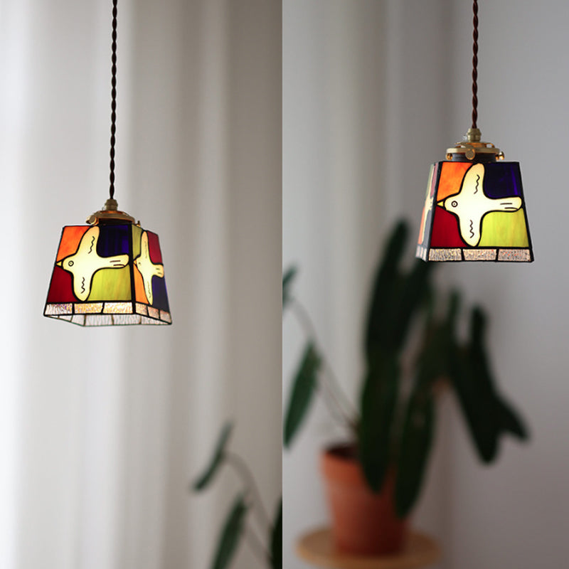 Modern Art Deco Brass Colorful Glass Dove Of Peace 1-Light Pendant Light For Bedroom