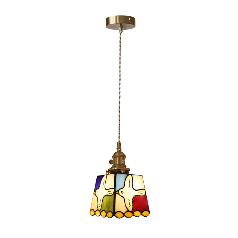 Modern Art Deco Brass Colorful Glass Dove Of Peace 1-Light Pendant Light For Bedroom