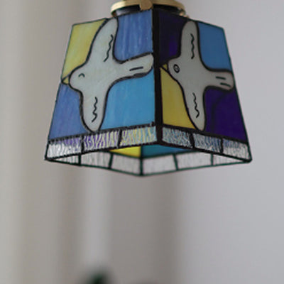 Modern Art Deco Brass Colorful Glass Dove Of Peace 1-Light Pendant Light For Bedroom