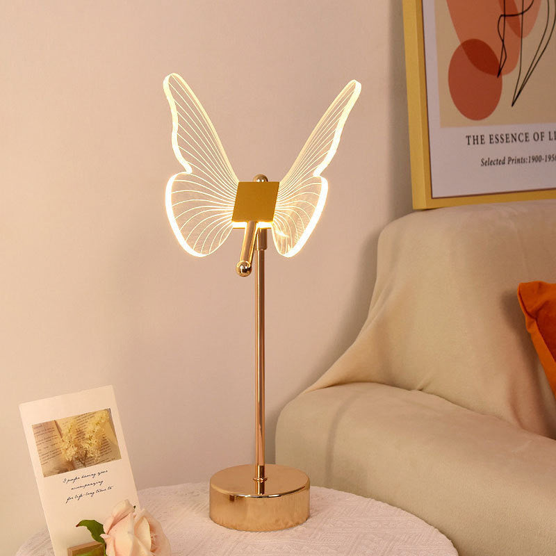 Contemporary Nordic USB Rechargeable Butterfly Iron Acrylic LED Table Lamp For Bedroom