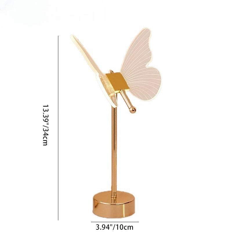 Contemporary Nordic USB Rechargeable Butterfly Iron Acrylic LED Table Lamp For Bedroom