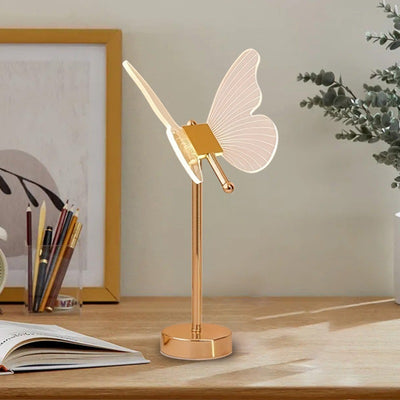 Contemporary Nordic USB Rechargeable Butterfly Iron Acrylic LED Table Lamp For Bedroom