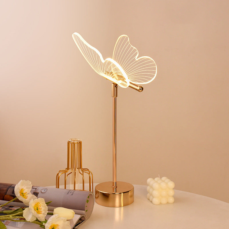 Contemporary Nordic USB Rechargeable Butterfly Iron Acrylic LED Table Lamp For Bedroom