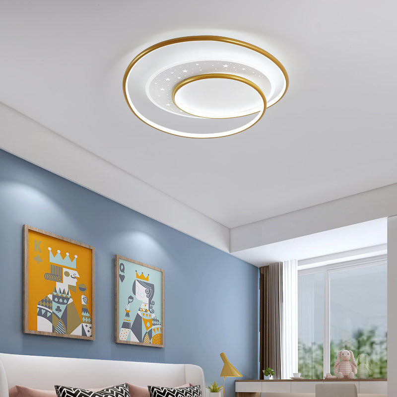 Contemporary Nordic Iron Silicone Acrylic Combo Round Star LED Flush Mount Ceiling Light For Bedroom