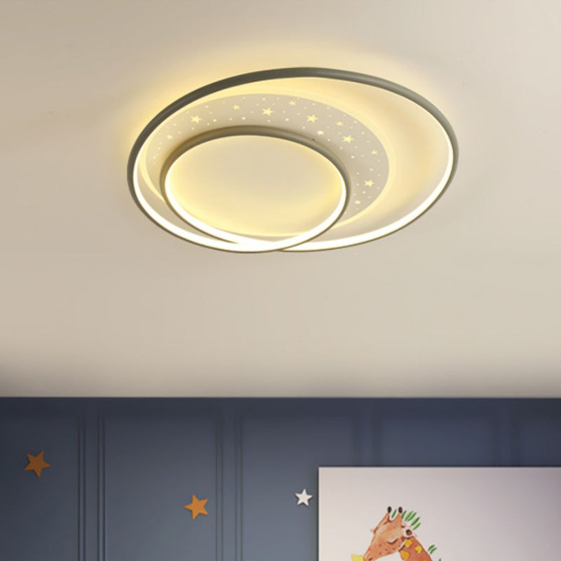 Contemporary Nordic Iron Silicone Acrylic Combo Round Star LED Flush Mount Ceiling Light For Bedroom