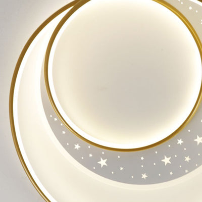 Contemporary Nordic Iron Silicone Acrylic Combo Round Star LED Flush Mount Ceiling Light For Bedroom