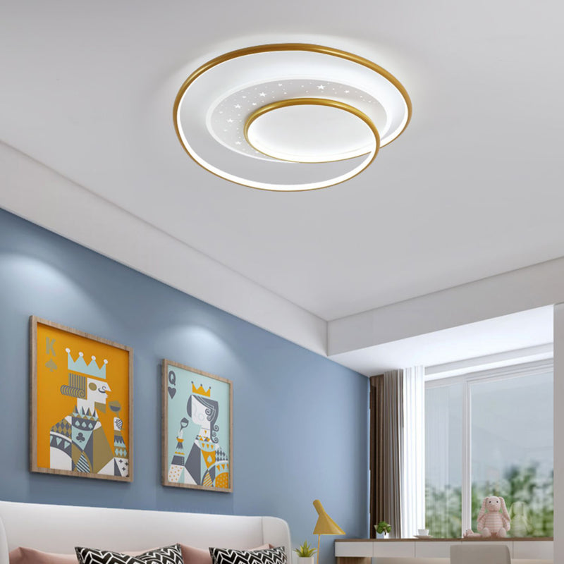 Contemporary Nordic Iron Silicone Acrylic Combo Round Star LED Flush Mount Ceiling Light For Bedroom