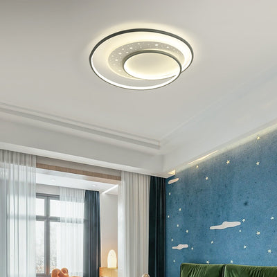 Contemporary Nordic Iron Silicone Acrylic Combo Round Star LED Flush Mount Ceiling Light For Bedroom