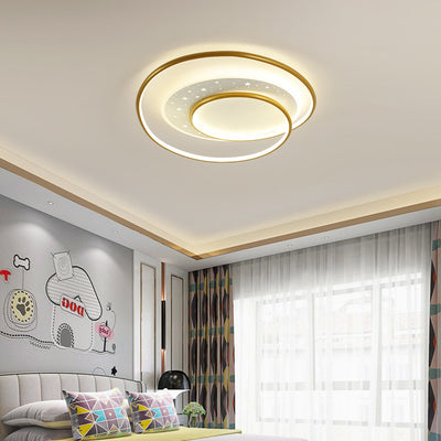 Contemporary Nordic Iron Silicone Acrylic Combo Round Star LED Flush Mount Ceiling Light For Bedroom