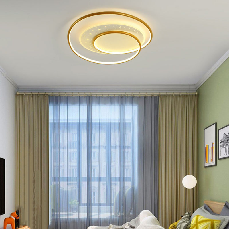 Contemporary Nordic Iron Silicone Acrylic Combo Round Star LED Flush Mount Ceiling Light For Bedroom