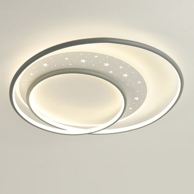 Contemporary Nordic Iron Silicone Acrylic Combo Round Star LED Flush Mount Ceiling Light For Bedroom