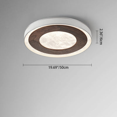 Modern Luxury Walnut Wood Acrylic Round LED Flush Mount Ceiling Light For Living Room