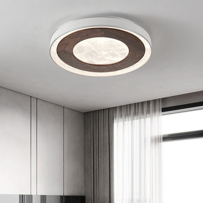 Modern Luxury Walnut Wood Acrylic Round LED Flush Mount Ceiling Light For Living Room