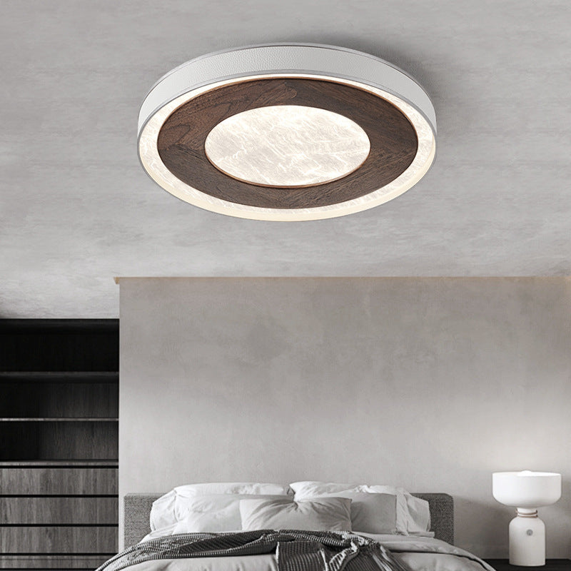 Modern Luxury Walnut Wood Acrylic Round LED Flush Mount Ceiling Light For Living Room