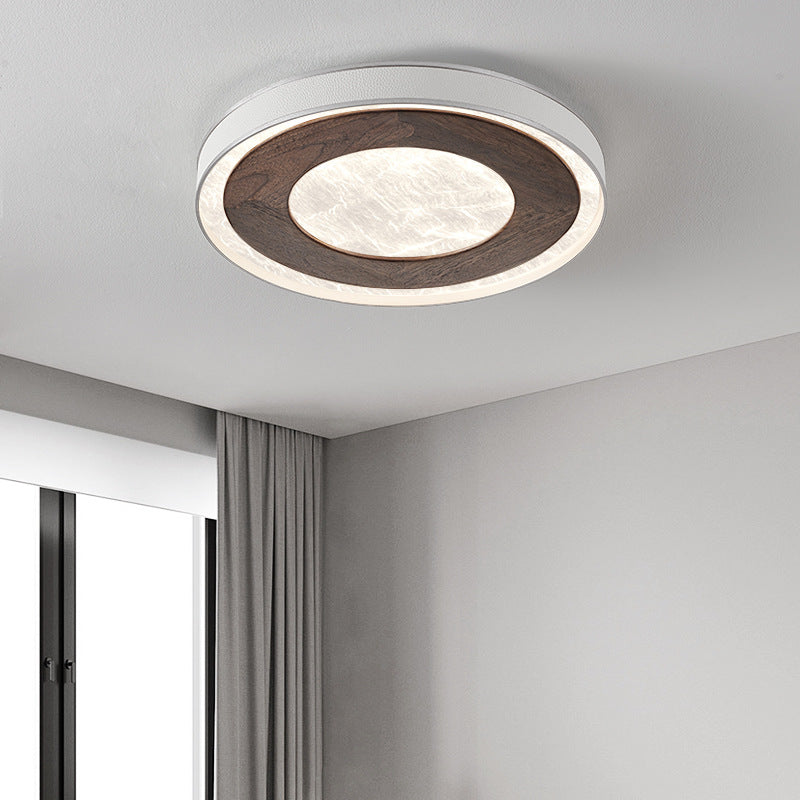 Modern Luxury Walnut Wood Acrylic Round LED Flush Mount Ceiling Light For Living Room