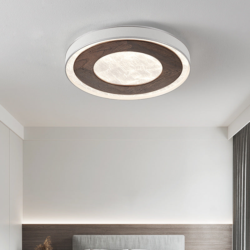 Modern Luxury Walnut Wood Acrylic Round LED Flush Mount Ceiling Light For Living Room