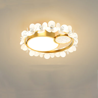 Modern Luxury Iron Acrylic Glass Crystal Petal Round LED Flush Mount Ceiling Light For Bedroom