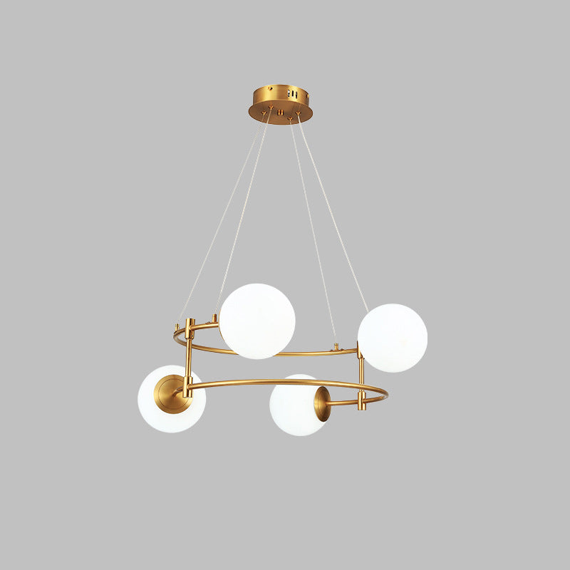 Contemporary Nordic Iron Frame Frosted Glass Balance 4/6-Light Chandelier For Living Room