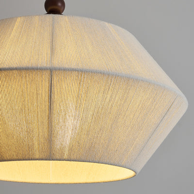 Traditional French Wood Hemp Rope Flying Saucer 3-Light Pendant Light For Living Room