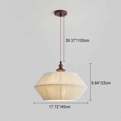 Traditional French Wood Hemp Rope Flying Saucer 3-Light Pendant Light For Living Room