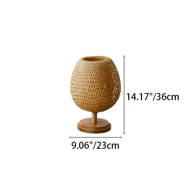 Traditional Japanese Round Base Hand Knitted Weaving Bamboo Wood Metal 1-Light Table Lamp For Bedroom