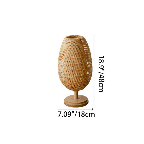 Traditional Japanese Round Base Hand Knitted Weaving Bamboo Wood Metal 1-Light Table Lamp For Bedroom