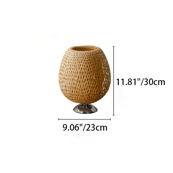 Traditional Japanese Round Base Hand Knitted Weaving Bamboo Wood Metal 1-Light Table Lamp For Bedroom