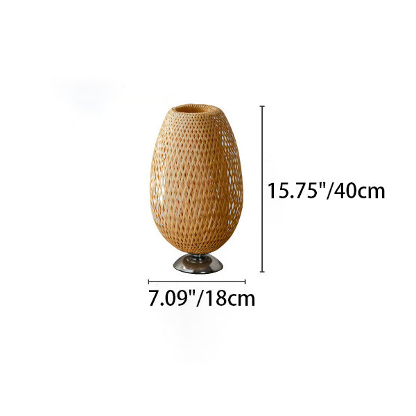 Traditional Japanese Round Base Hand Knitted Weaving Bamboo Wood Metal 1-Light Table Lamp For Bedroom