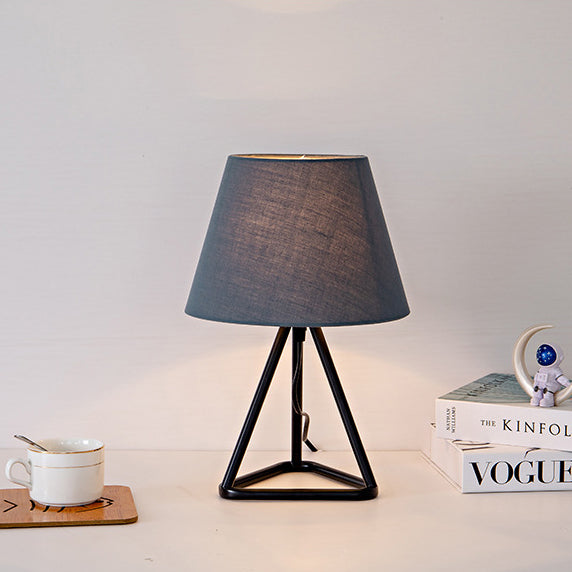 Modern Minimalist Round Trapezoidal Fabric Iron Tripod 1-Light Table Lamp For Bedroom