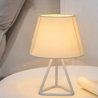 Modern Minimalist Round Trapezoidal Fabric Iron Tripod 1-Light Table Lamp For Bedroom