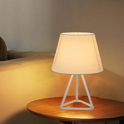 Modern Minimalist Round Trapezoidal Fabric Iron Tripod 1-Light Table Lamp For Bedroom