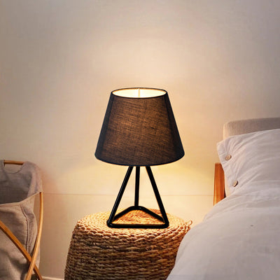 Modern Minimalist Round Trapezoidal Fabric Iron Tripod 1-Light Table Lamp For Bedroom