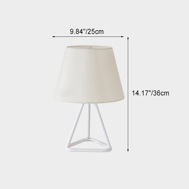 Modern Minimalist Round Trapezoidal Fabric Iron Tripod 1-Light Table Lamp For Bedroom