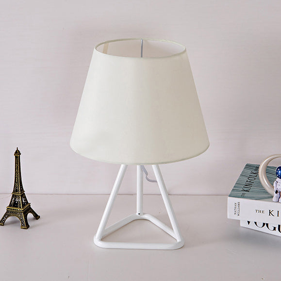 Modern Minimalist Round Trapezoidal Fabric Iron Tripod 1-Light Table Lamp For Bedroom