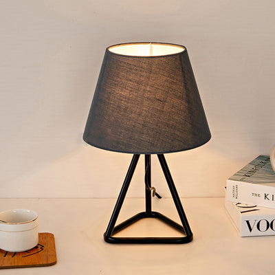 Modern Minimalist Round Trapezoidal Fabric Iron Tripod 1-Light Table Lamp For Bedroom