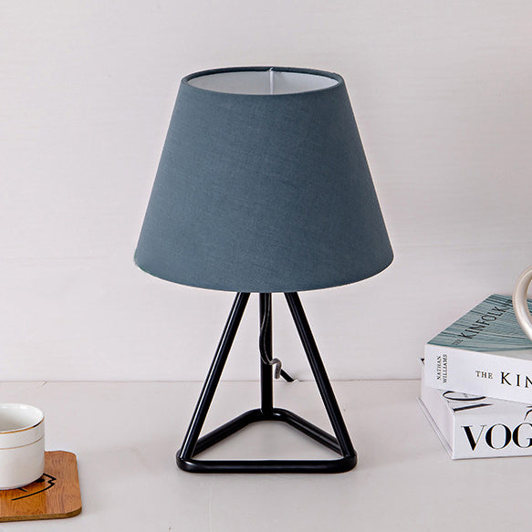 Modern Minimalist Round Trapezoidal Fabric Iron Tripod 1-Light Table Lamp For Bedroom