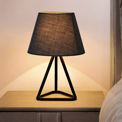 Modern Minimalist Round Trapezoidal Fabric Iron Tripod 1-Light Table Lamp For Bedroom