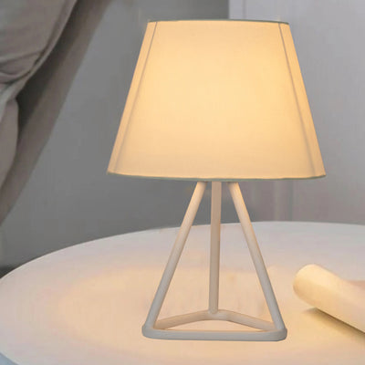 Modern Minimalist Round Trapezoidal Fabric Iron Tripod 1-Light Table Lamp For Bedroom