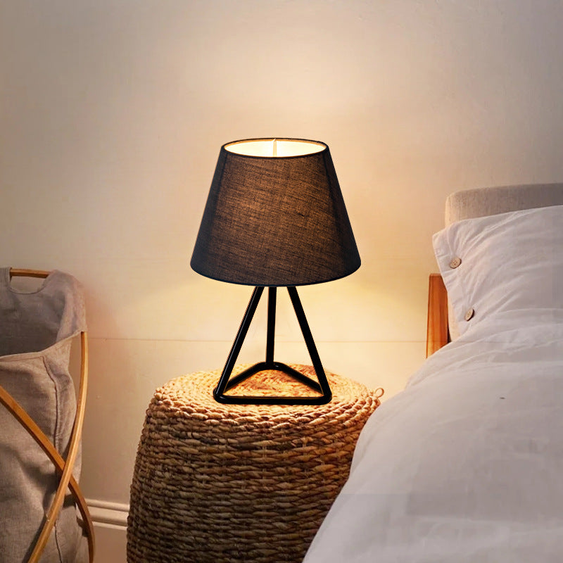 Modern Minimalist Round Trapezoidal Fabric Iron Tripod 1-Light Table Lamp For Bedroom