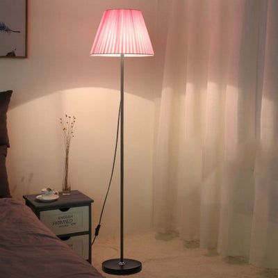 Moderne minimalistische Zylinder lange Stange Eisen Stoff 1-Licht stehende Stehlampe für Schlafzimmer 