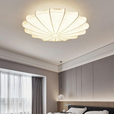 Traditional Japanese Bell Shape Metal Silk 1/3-Light Semi-Flush Mount Ceiling Light For Living Room