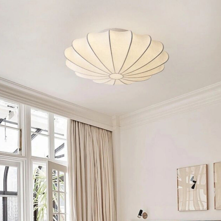 Traditional Japanese Bell Shape Metal Silk 1/3-Light Semi-Flush Mount Ceiling Light For Living Room