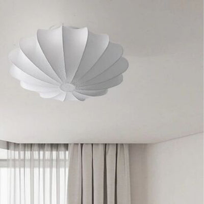 Traditional Japanese Bell Shape Metal Silk 1/3-Light Semi-Flush Mount Ceiling Light For Living Room