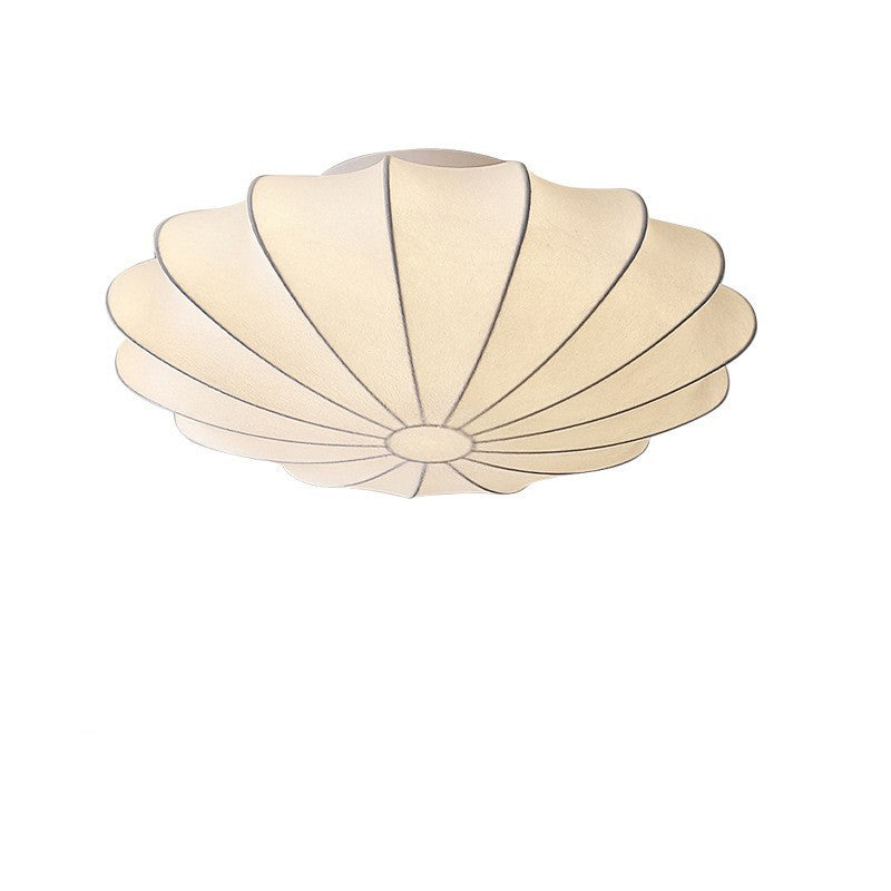 Traditional Japanese Bell Shape Metal Silk 1/3-Light Semi-Flush Mount Ceiling Light For Living Room